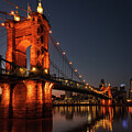 A beautiful evening capturing the historical John A. Roebling Suspension Bridge over the Ohio River 