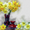 Daffodils In Vintage Ruby Red Glass