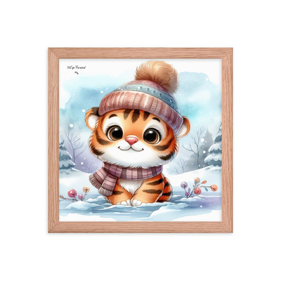 Winter Tiger Cub Framed Print For Kids