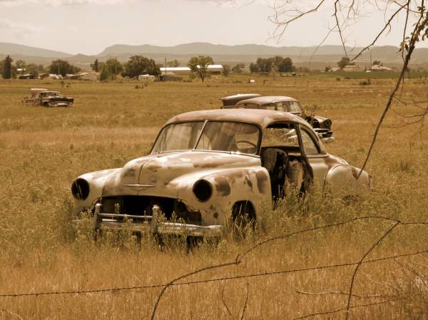 Black and White or Sepia Old Abandoned Cars and Trucks