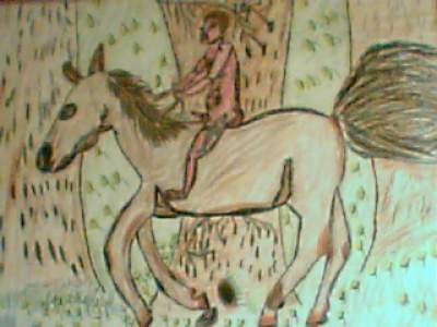 James riding a horse nude