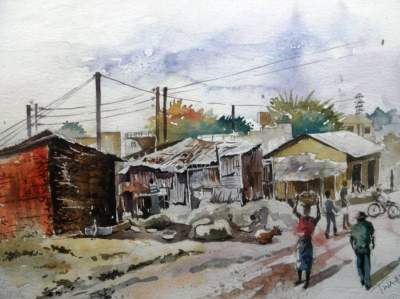 Water Colour Painting Of Slum Landscapes