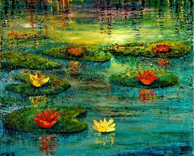 WATERLILIES -acrylic and oil paintings