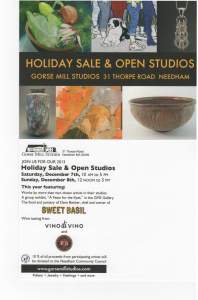 Holiday Sale and Open Studios Gorse Mill Studios Needham MA
