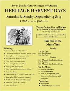 Seven Ponds Nature Center Heritage Harvest Days 9-14 and 9-15 